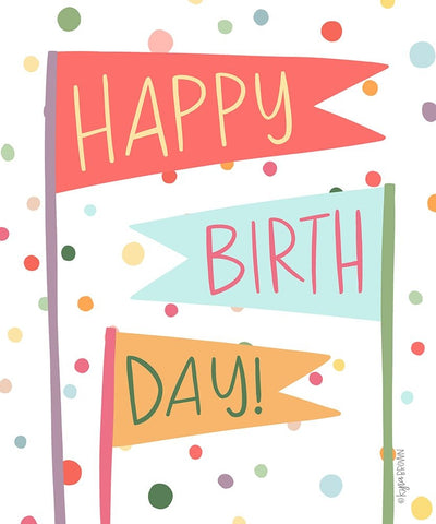 Happy Birthday White Modern Wood Framed Art Print with Double Matting by Brown, Kyra