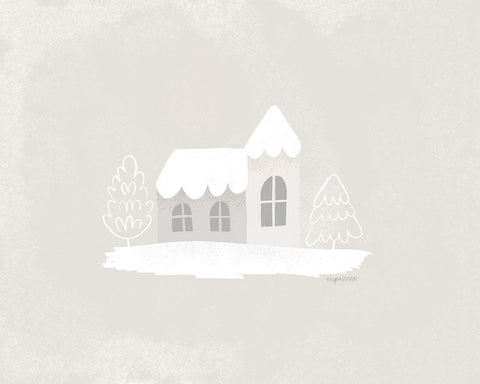 Winter Cottage White Modern Wood Framed Art Print with Double Matting by Brown, Kyra