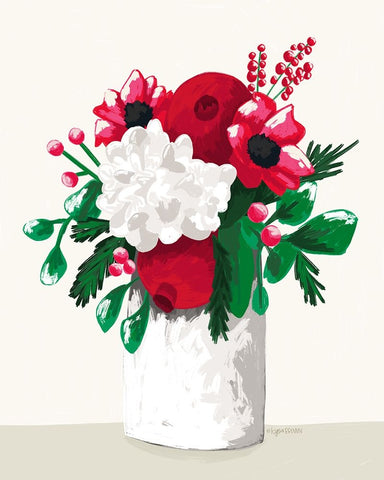 Christmas Floral II White Modern Wood Framed Art Print with Double Matting by Brown, Kyra