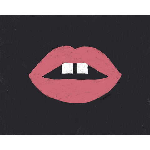 Pink Lips Black Modern Wood Framed Art Print with Double Matting by Brown, Kyra