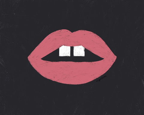 Pink Lips White Modern Wood Framed Art Print with Double Matting by Brown, Kyra