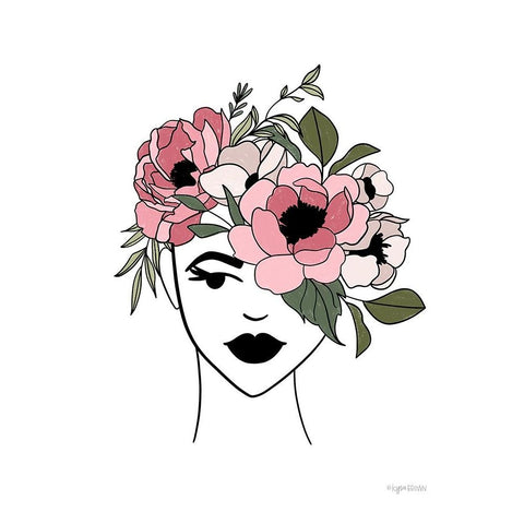 Floral Face Black Modern Wood Framed Art Print by Brown, Kyra
