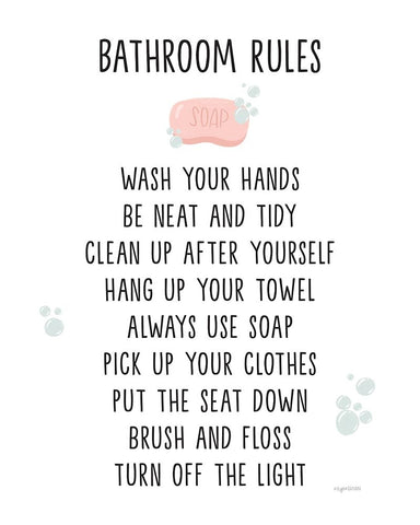 Bathroom Rules White Modern Wood Framed Art Print with Double Matting by Brown, Kyra