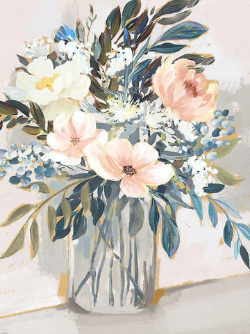 Neutral Bouquet White Modern Wood Framed Art Print with Double Matting by Blue, Nina