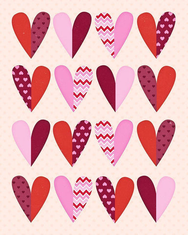 Valentines Day Hearts White Modern Wood Framed Art Print with Double Matting by Blue, Nina