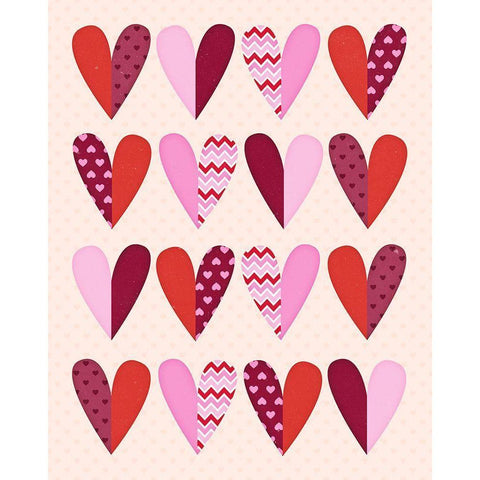 Valentines Day Hearts Black Modern Wood Framed Art Print with Double Matting by Blue, Nina