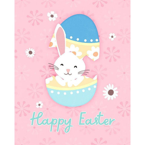 Easter Bunny Pink White Modern Wood Framed Art Print by Blue, Nina