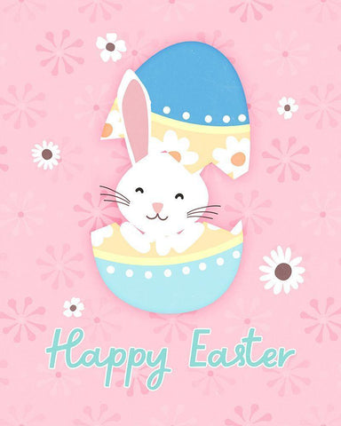 Easter Bunny Pink White Modern Wood Framed Art Print with Double Matting by Blue, Nina