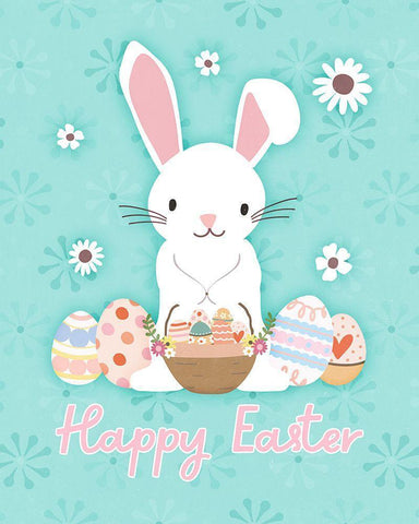 Easter Bunny Blue White Modern Wood Framed Art Print with Double Matting by Blue, Nina