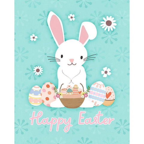 Easter Bunny Blue White Modern Wood Framed Art Print by Blue, Nina