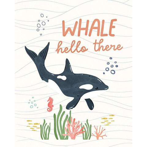 Whale Hello Black Modern Wood Framed Art Print with Double Matting by Blue, Nina