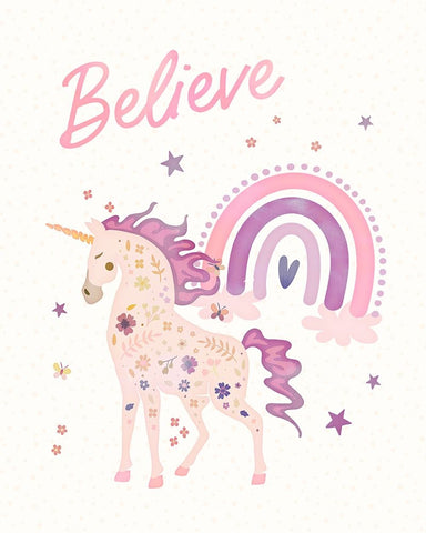 Believe Unicorn White Modern Wood Framed Art Print with Double Matting by Blue, Nina