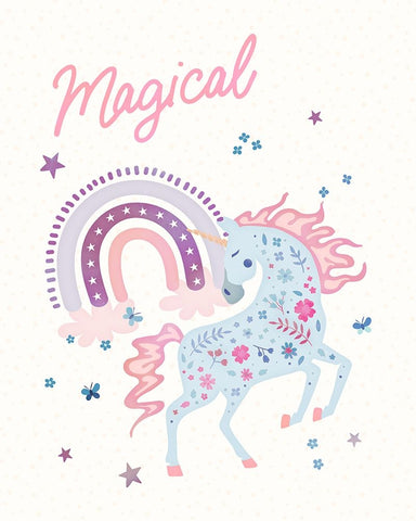 Magical Unicorn Black Ornate Wood Framed Art Print with Double Matting by Blue, Nina