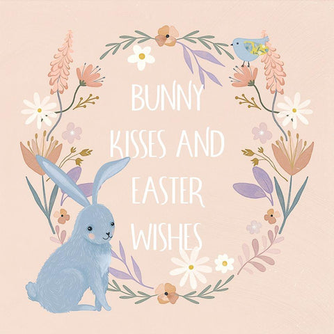 Bunny Kisses White Modern Wood Framed Art Print by Blue, Nina