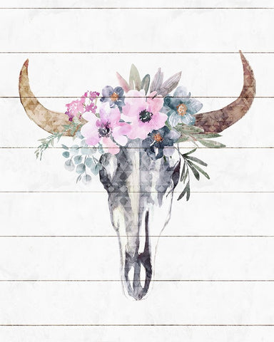 Western Skull Black Modern Wood Framed Art Print by Blue, Nina