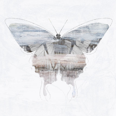 Silver Butterfly Black Modern Wood Framed Art Print by Blue, Nina