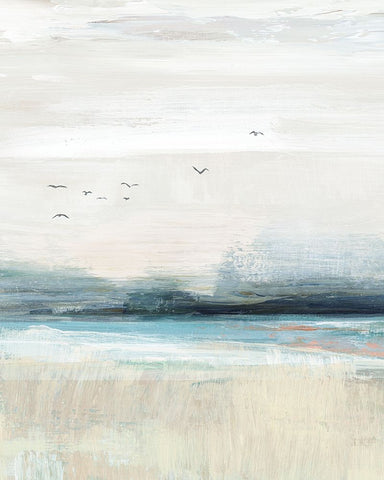 Coastal Birds II White Modern Wood Framed Art Print with Double Matting by Blue, Nina