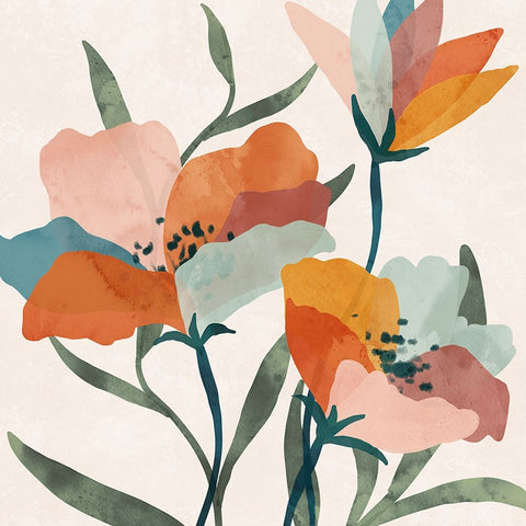 Summer Bouquet Black Modern Wood Framed Art Print by Blue, Nina