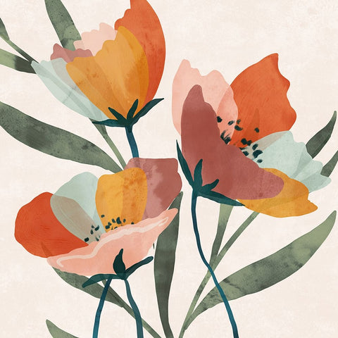 Summer Bouquet II Black Modern Wood Framed Art Print by Blue, Nina