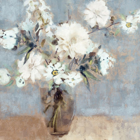 Soft Blue Bouquet Black Ornate Wood Framed Art Print with Double Matting by Blue, Nina