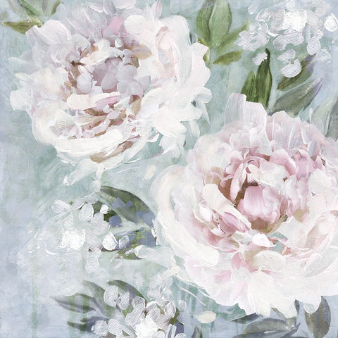 Whispering Peonies II White Modern Wood Framed Art Print with Double Matting by Blue, Nina