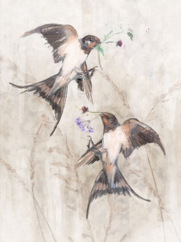 Playful Swallows II Black Ornate Wood Framed Art Print with Double Matting by Blue, Nina