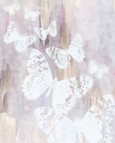 Bright White Butterflies Black Ornate Wood Framed Art Print with Double Matting by Blue, Nina