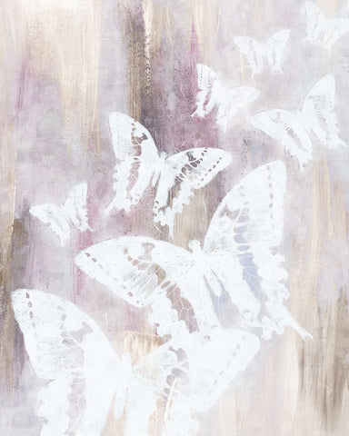 Bright White Butterflies II White Modern Wood Framed Art Print with Double Matting by Blue, Nina