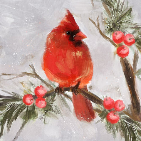 Cardinal II Black Ornate Wood Framed Art Print with Double Matting by Blue, Nina