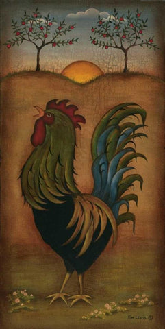 Rooster Black Ornate Wood Framed Art Print with Double Matting by Lewis, Kim