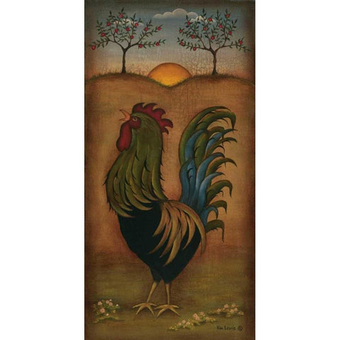 Rooster Black Modern Wood Framed Art Print with Double Matting by Lewis, Kim