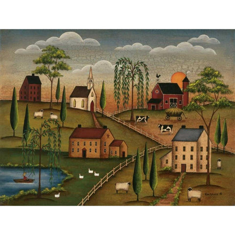 Village Day White Modern Wood Framed Art Print by Lewis, Kim