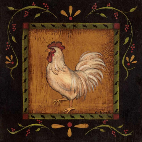 Square Rooster Left Gold Ornate Wood Framed Art Print with Double Matting by Lewis, Kim