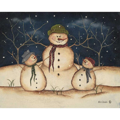 Two Snowmen Gold Ornate Wood Framed Art Print with Double Matting by Lewis, Kim