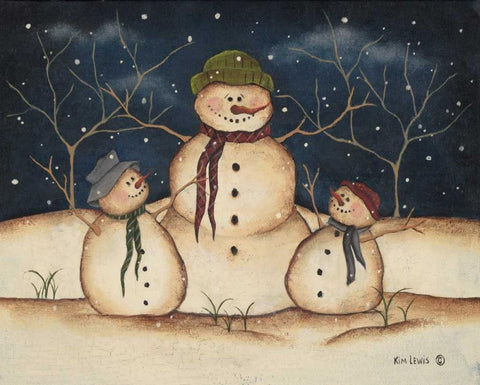 Two Snowmen White Modern Wood Framed Art Print with Double Matting by Lewis, Kim