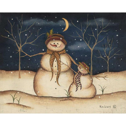 Three Snowmen Gold Ornate Wood Framed Art Print with Double Matting by Lewis, Kim