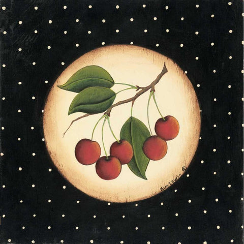 Five Cherries Black Modern Wood Framed Art Print with Double Matting by Lewis, Kim