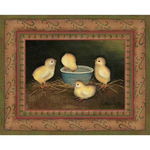 Chicks with Water White Modern Wood Framed Art Print by Lewis, Kim