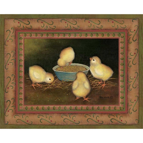 Chicks with Seed White Modern Wood Framed Art Print by Lewis, Kim