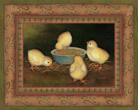 Chicks with Seed White Modern Wood Framed Art Print with Double Matting by Lewis, Kim