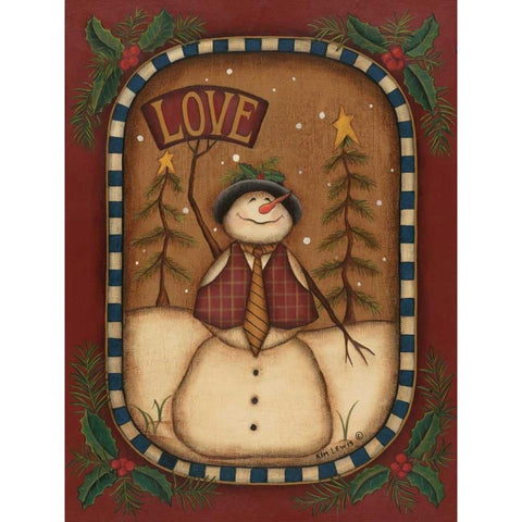 Love Snowman White Modern Wood Framed Art Print by Lewis, Kim