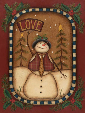 Love Snowman White Modern Wood Framed Art Print with Double Matting by Lewis, Kim