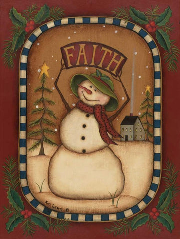 Faith Snowman Black Ornate Wood Framed Art Print with Double Matting by Lewis, Kim