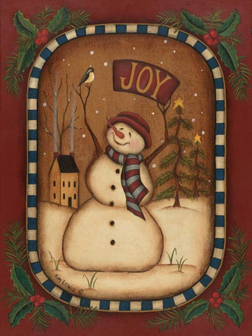 Joy Snowman White Modern Wood Framed Art Print with Double Matting by Lewis, Kim