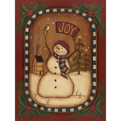 Joy Snowman Gold Ornate Wood Framed Art Print with Double Matting by Lewis, Kim