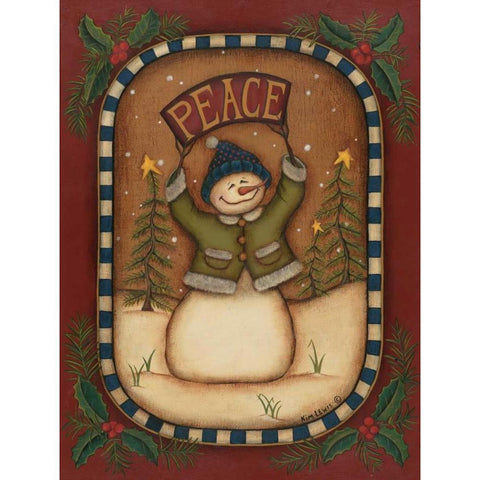 Peace Snowman Gold Ornate Wood Framed Art Print with Double Matting by Lewis, Kim