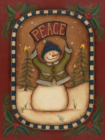 Peace Snowman White Modern Wood Framed Art Print with Double Matting by Lewis, Kim