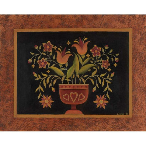 Floral with Hearts Gold Ornate Wood Framed Art Print with Double Matting by Lewis, Kim