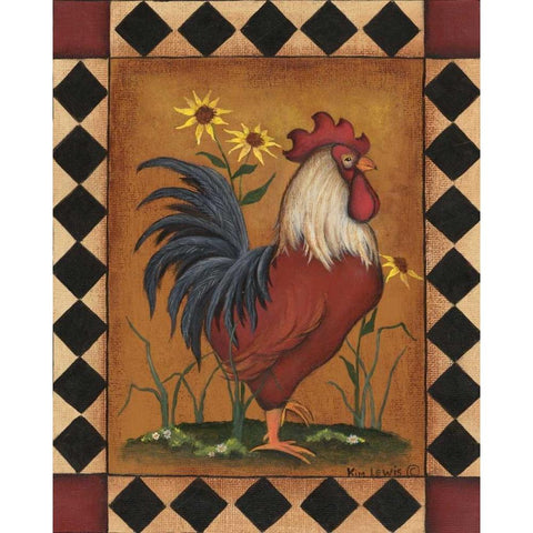 Red Rooster II White Modern Wood Framed Art Print by Lewis, Kim