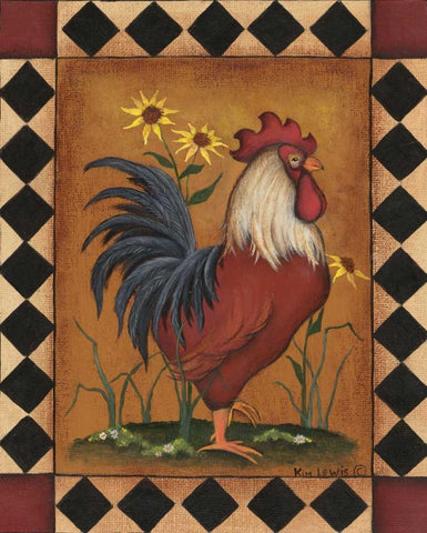 Red Rooster II White Modern Wood Framed Art Print with Double Matting by Lewis, Kim